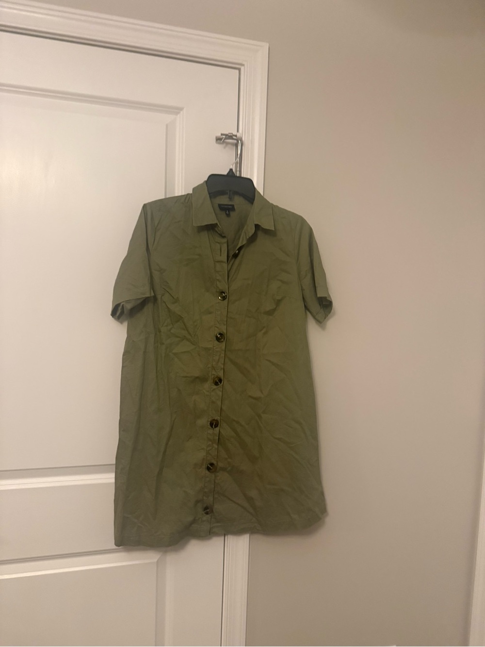 Who What Wear Olive Button-Front Short Sleeve Shirt Dress